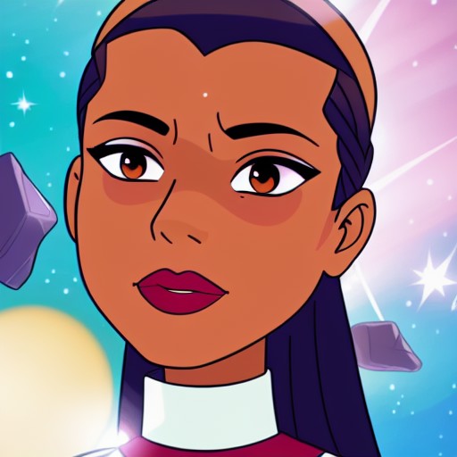 aaliyah with detailed glittering eyes floating through outer space with asteroids and rocks, dwspop style